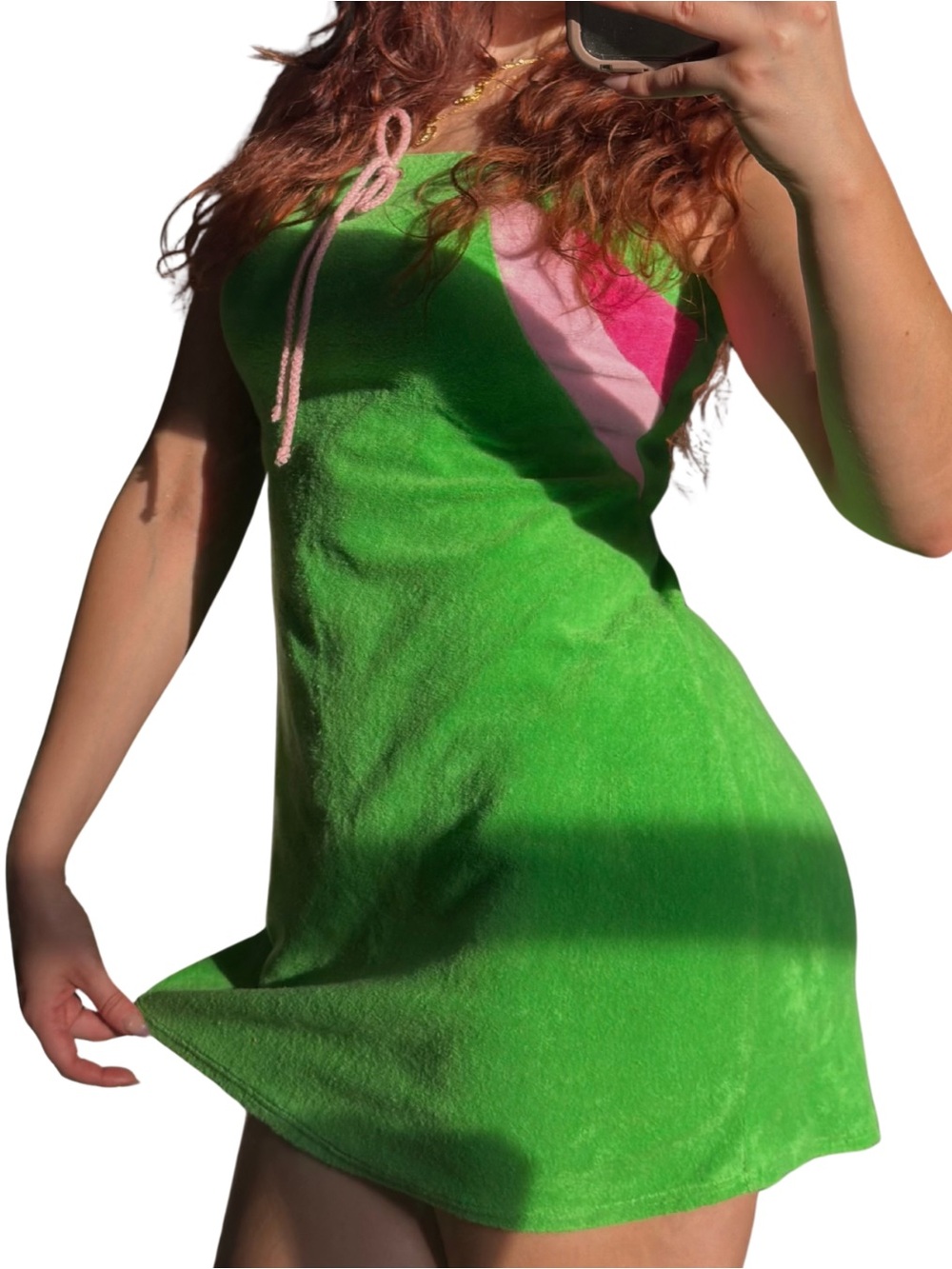 Vintage Y2K Xhilaration Terry Cloth Green and Pink Dress
